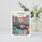 Retro Amsterdam Netherlands Travel Bicycle ポストカード (スタンド正面)