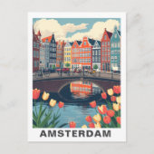 Retro Amsterdam Netherlands Travel Bicycle ポストカード (正面)
