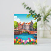 Retro Amsterdam Travel With Tulips ポストカード (スタンド正面)