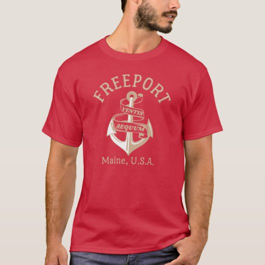 Retro Anchor Freeport Maine USA Tシャツ (正面)