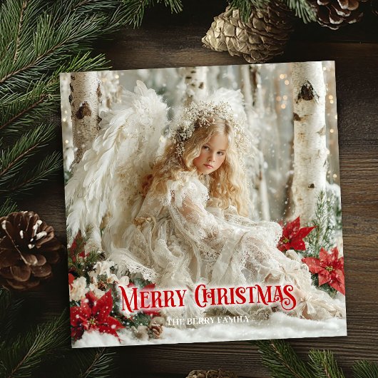 Retro angelic angel red white gold cheerful card シーズンカード