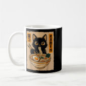 Retro Anime Kawaii Black Cat Eating Ramen Noodles  コーヒーマグカップ (左)