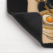 Retro Anime Kawaii Black Cat Eating Ramen Noodles マウスパッド (コーナー)