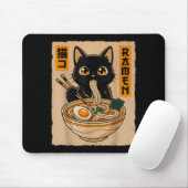 Retro Anime Kawaii Black Cat Eating Ramen Noodles マウスパッド (マウス)