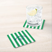 Retro Après Pickle Ball Social Club Green Stripe  スクエアペーパーコースター (インサイチュ)