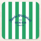 Retro Après Pickle Ball Social Club Green Stripe  スクエアペーパーコースター (正面)