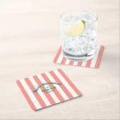 Retro Après Pickle Ball Social Club Pink Stripe スクエアペーパーコースター (インサイチュ)