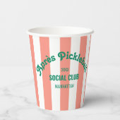 Retro Après Pickle Ball Social Club Pink Stripe 紙コップ (裏面)