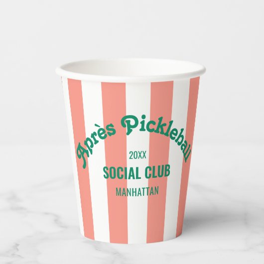 Retro Après Pickle Ball Social Club Pink Stripe 紙コップ (正面)