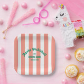 Retro Après Pickleball Social Club Pink Stripe  ペーパープレート (パーティー)