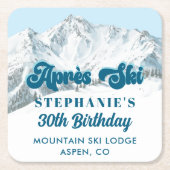 Retro Apres Ski Winter Mountain Birthday Party スクエアペーパーコースター (正面)