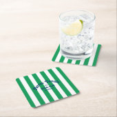 Retro Après Tennis Social Club Green Stripe スクエアペーパーコースター (インサイチュ)