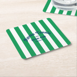 Retro Après Tennis Social Club Green Stripe  スクエアペーパーコースター