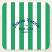 Retro Après Tennis Social Club Green Stripe スクエアペーパーコースター (正面)