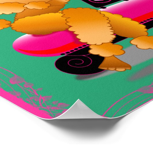 Retro Apricot Poodle on Phone Art Print ポスター (角)