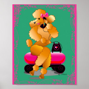 Retro Apricot Poodle on Phone Art Print ポスター