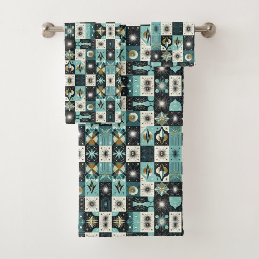 Retro Aqua Diamond Mid Century Modern Towel Set バスタオルセット (インサイチュ)