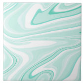 Retro Aqua Green Swirl Liquid Painting Aesthetic タイル (正面)