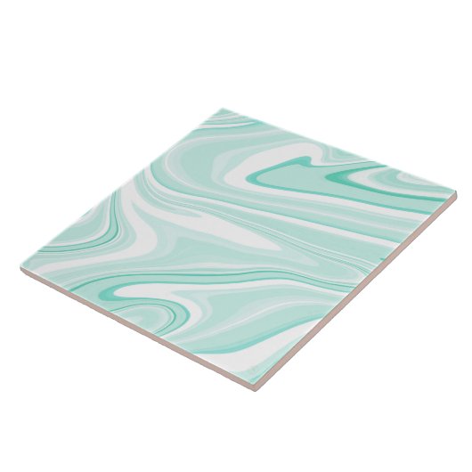 Retro Aqua Green Swirl Liquid Painting Aesthetic タイル (側面)