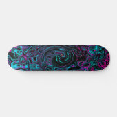 Retro Aqua Magenta and Black Abstract Swirl スケートボード (横)