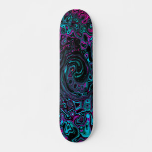 Retro Aqua Magenta and Black Abstract Swirl スケートボード