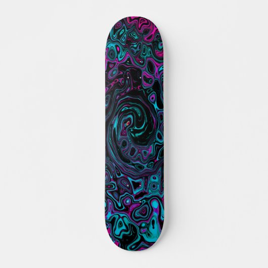 Retro Aqua Magenta and Black Abstract Swirl スケートボード (正面)