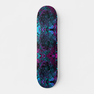 Retro Aqua Magenta and Black Abstract Swirl スケートボード