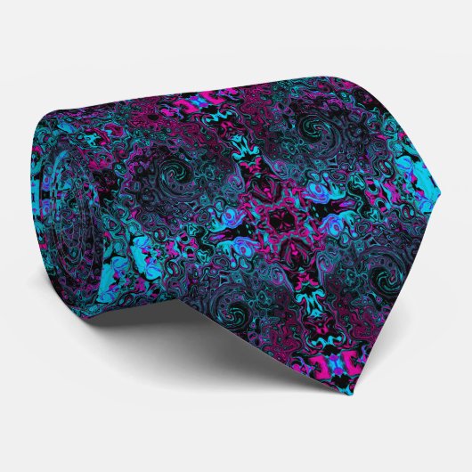 Retro Aqua Magenta and Black Abstract Swirl ネクタイ (ロール)
