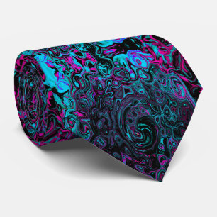 Retro Aqua Magenta and Black Abstract Swirl ネクタイ