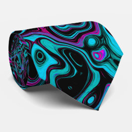 Retro Aqua Magenta and Black Abstract Swirl ネクタイ