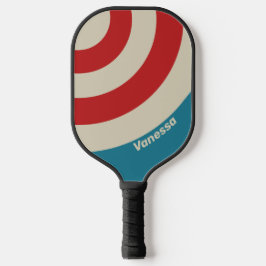 Retro Aqua Surf Circle Stripe with Name ピックルボールラケット