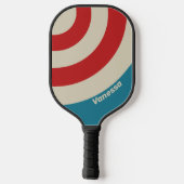 Retro Aqua Surf Circle Stripe with Name ピックルボールラケット (裏面)