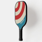 Retro Aqua Surf Circle Stripe with Name ピックルボールラケット (左)
