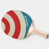 Retro Aqua Surf Circle Stripe with Name 卓球ラケット (横)