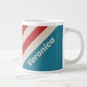 Retro Aqua Surf Stripes with Name ジャンボコーヒーマグカップ (右)