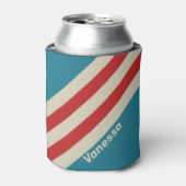 Retro Aqua Surf Stripes with Name 缶クーラー (缶正面)