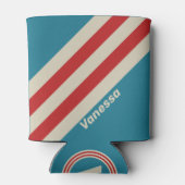 Retro Aqua Surf Stripes with Name 缶クーラー (裏面)