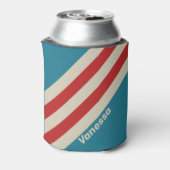 Retro Aqua Surf Stripes with Name 缶クーラー (缶裏面)