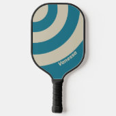 Retro Aquamarine Three Circle Stripe with Name ピックルボールラケット (裏面)
