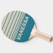 Retro Aquamarine Three Horizon Striping with Name 卓球ラケット (横)