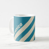 Retro Aquamarine Three Stripes with Name コーヒーマグカップ (正面左)