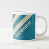 Retro Aquamarine Three Stripes with Name ジャンボコーヒーマグカップ (右)
