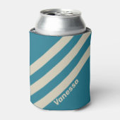 Retro Aquamarine Three Stripes with Name 缶クーラー (缶正面)