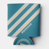 Retro Aquamarine Three Stripes with Name 缶クーラー (正面)