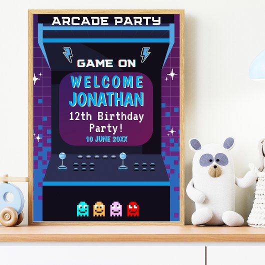Retro Arcade Birthday | Game On Party Decor ポスター