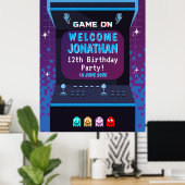 Retro Arcade Birthday | Game On Party Decor ポスター (ホームオフィス)