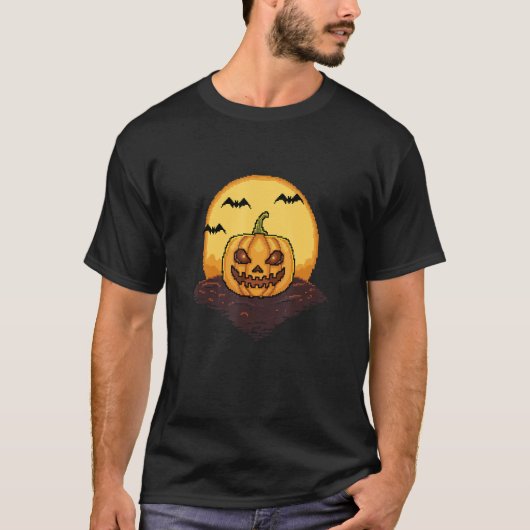 Retro Arcade Game 80s 8 bit Halloween Pumpkin Tシャツ (正面)