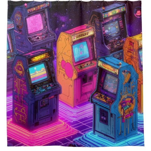 Retro Arcade Machines シャワーカーテン (正面)