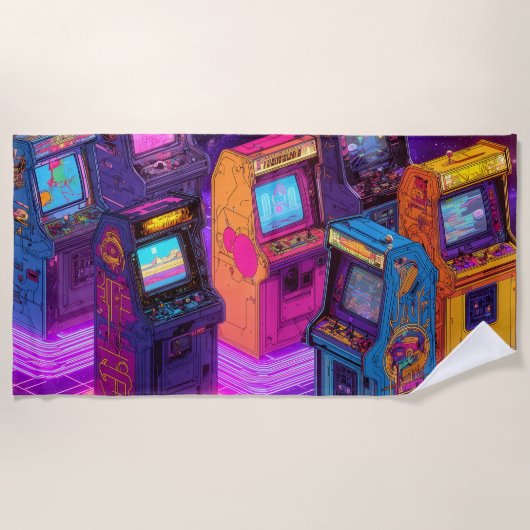 Retro Arcade Machines ビーチタオル (正面)