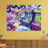 Retro Arcade Machines in Space キャンバスプリント (インサイチュ (リビング))
